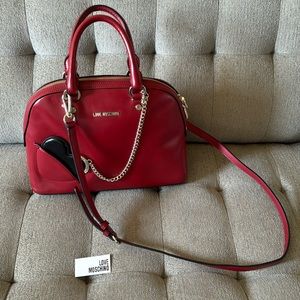 Love Moschino Red Handbag with Removable Heart Mirror Attachment